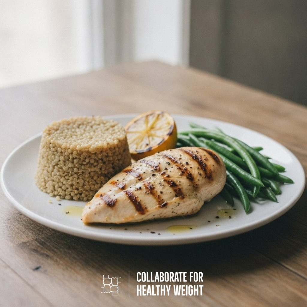 Grilled chicken breast with quinoa and steamed green beans