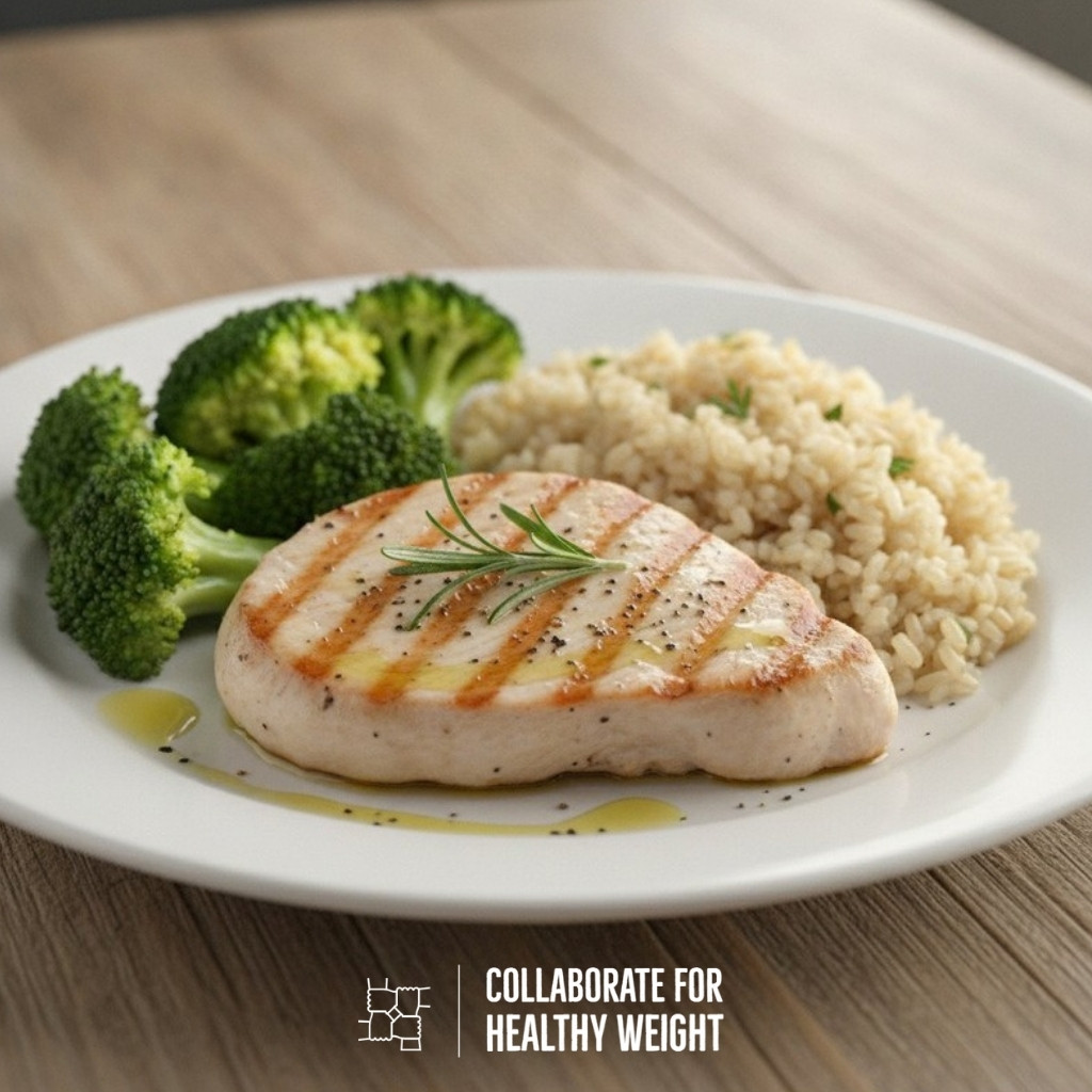 Grilled turkey breast with steamed broccoli and brown rice
