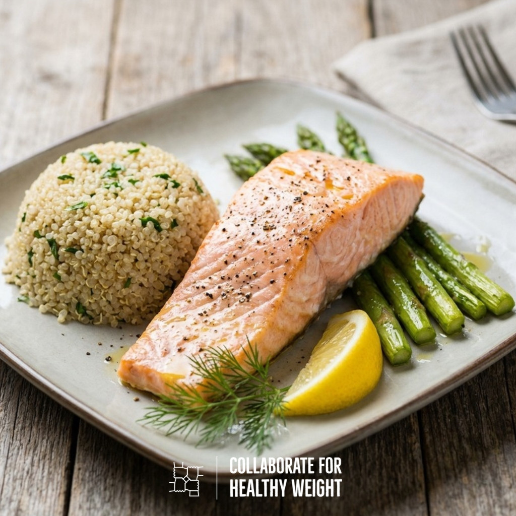 Baked salmon with quinoa and asparagus