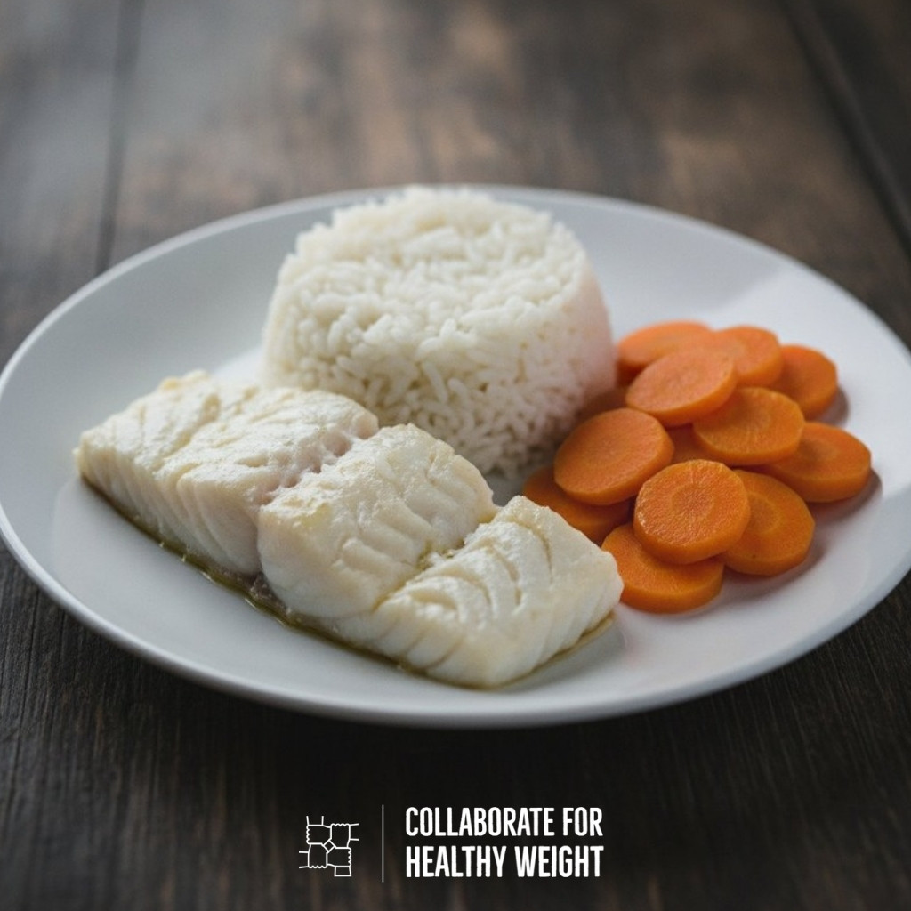 Baked cod with rice and carrots