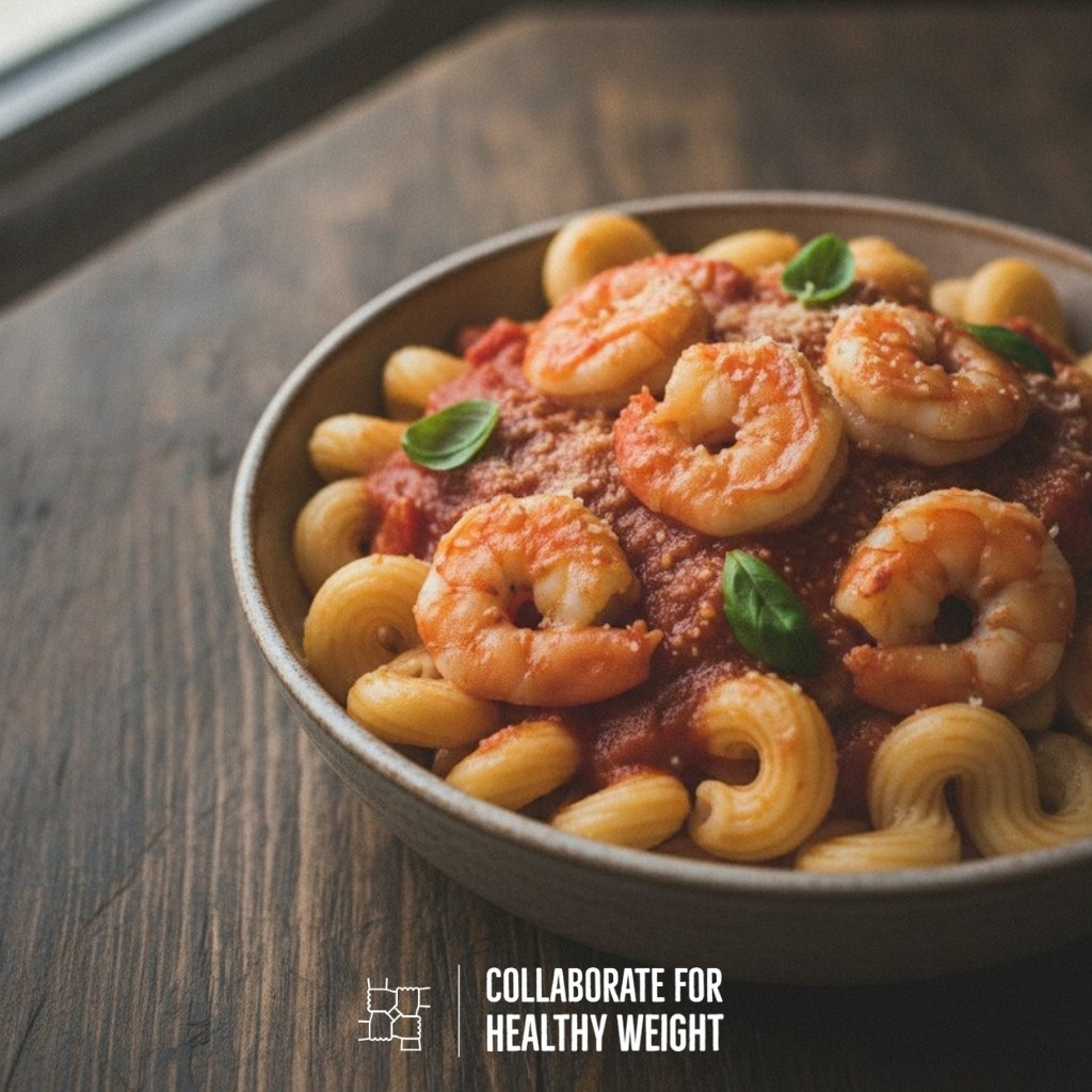 Shrimp pasta in tomato sauce