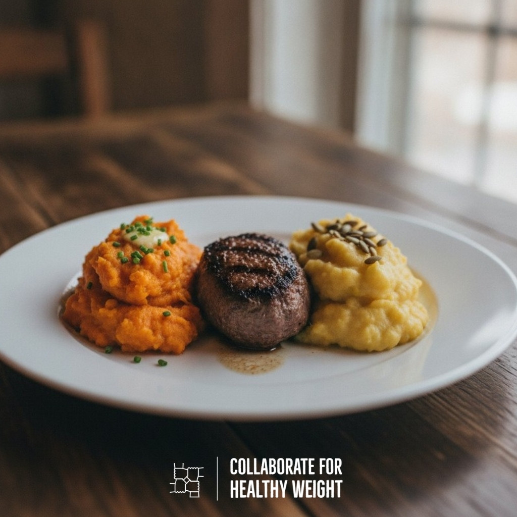 Beef patty with sweet potato and butternut squash