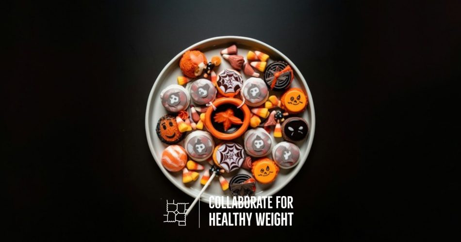 Plate of fun-size Halloween candy and treats