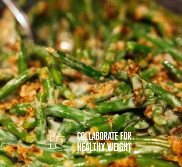 Healthy green bean casserole with crispy topping
